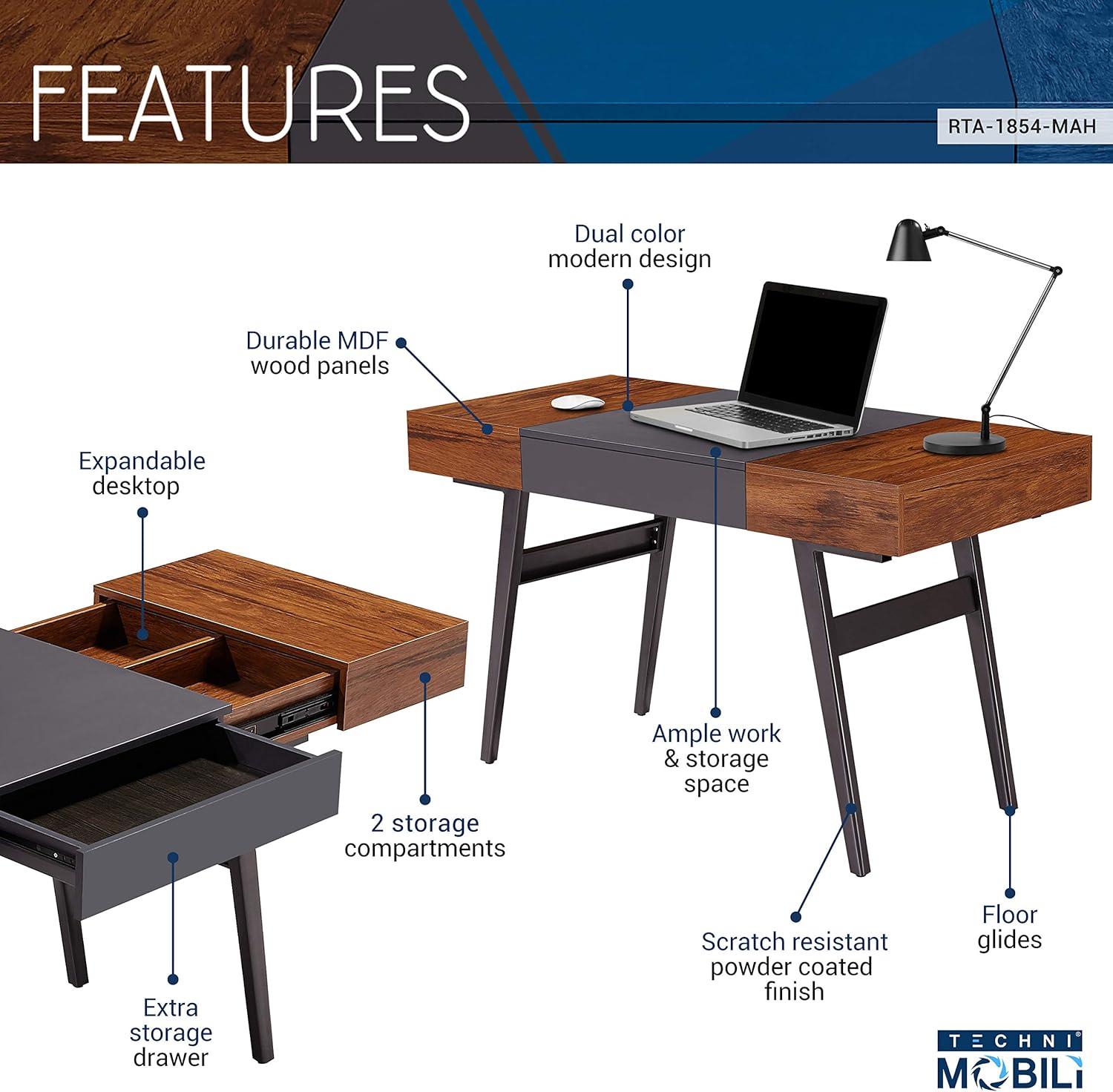 Expandable Modern Desk with Storage Mahogany - Techni Mobili