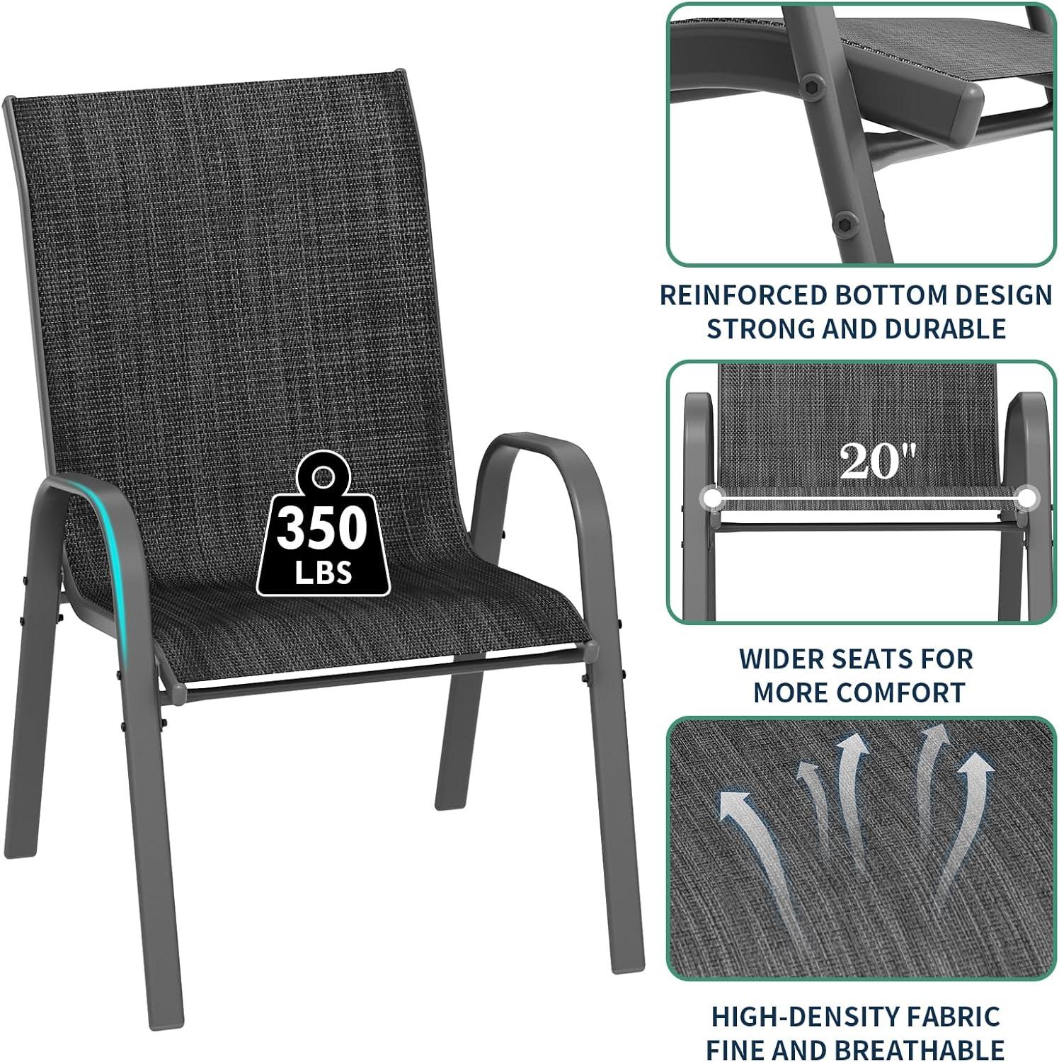 Patio Chairs Set of 6, Outdoor Lightweight Stackable Dining Chairs w/All-Weather Textilene Fabric & Metal Frame, 350LBS Capacity, Outdoor Furniture for Pool Deck, Backyard, Garden (Dark Grey)