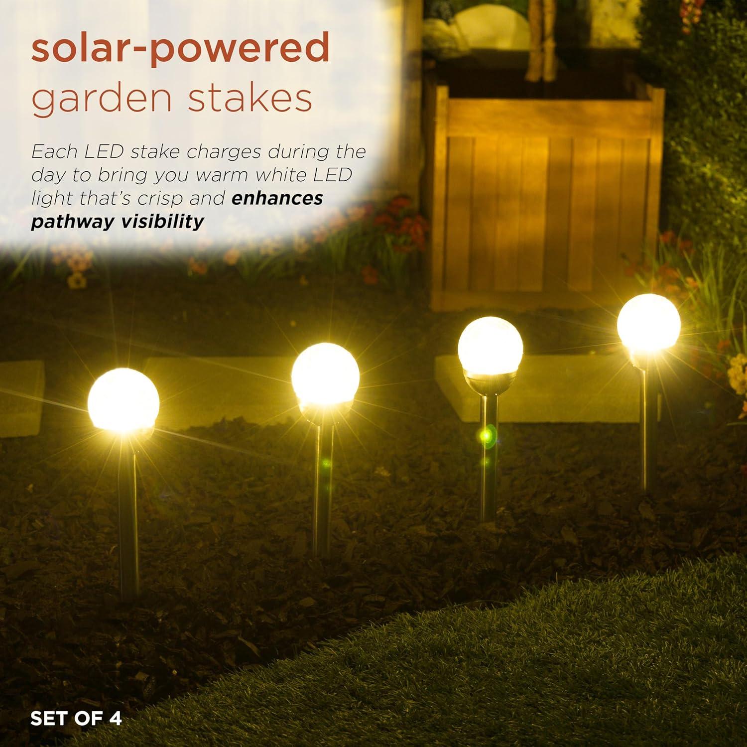 15"H Solar Glass Ball Color Changing LED Lights (Set of 4)