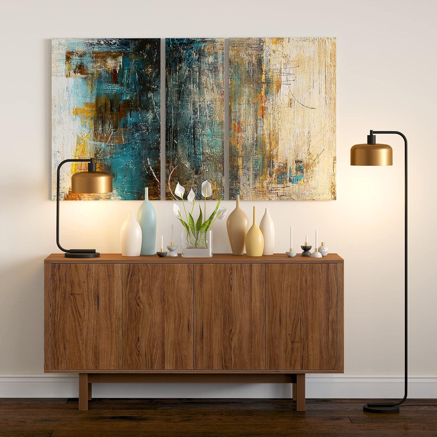 Evelyn&Zoe Mid-Century Modern Metal Table Lamp with Brass Shade