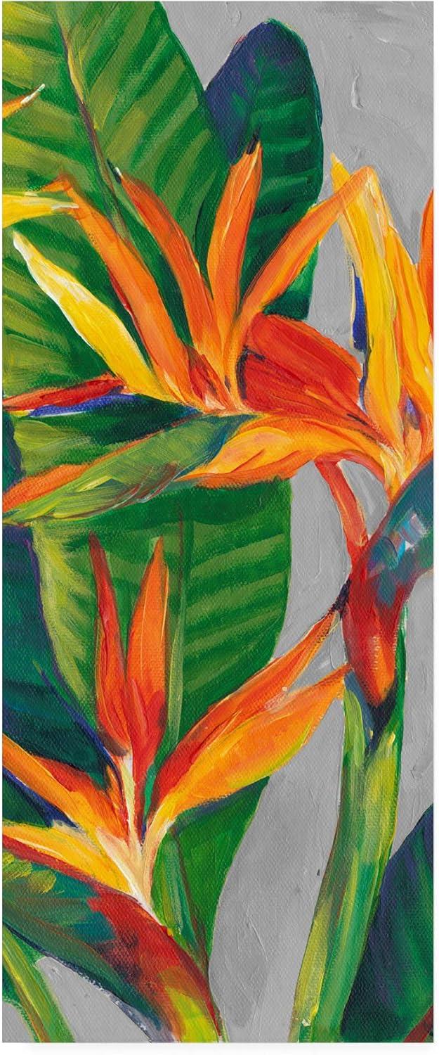 Bird of Paradise Floral Canvas Print in Orange and Green