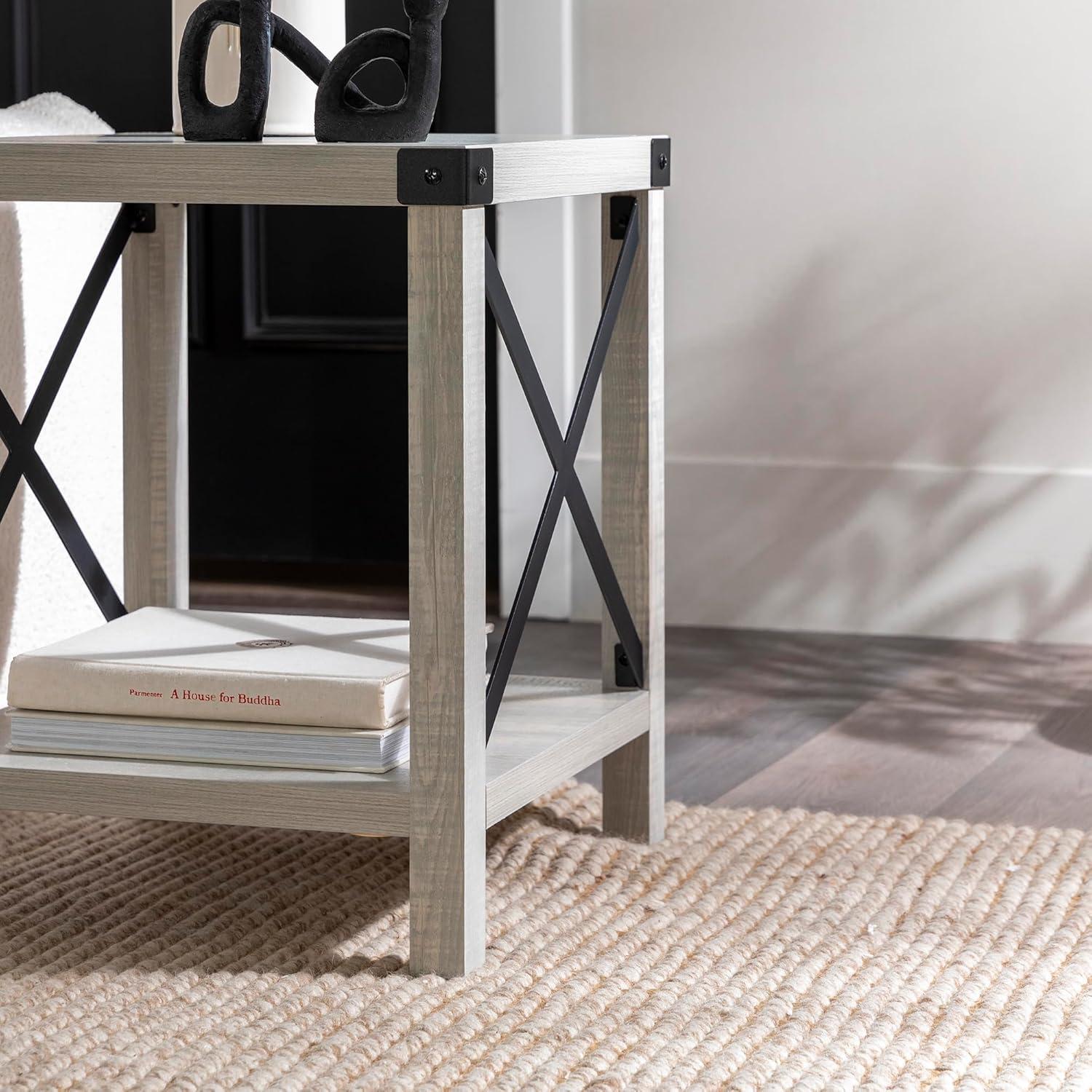 Urban Farmhouse Square Side Table with Black Metal Accents