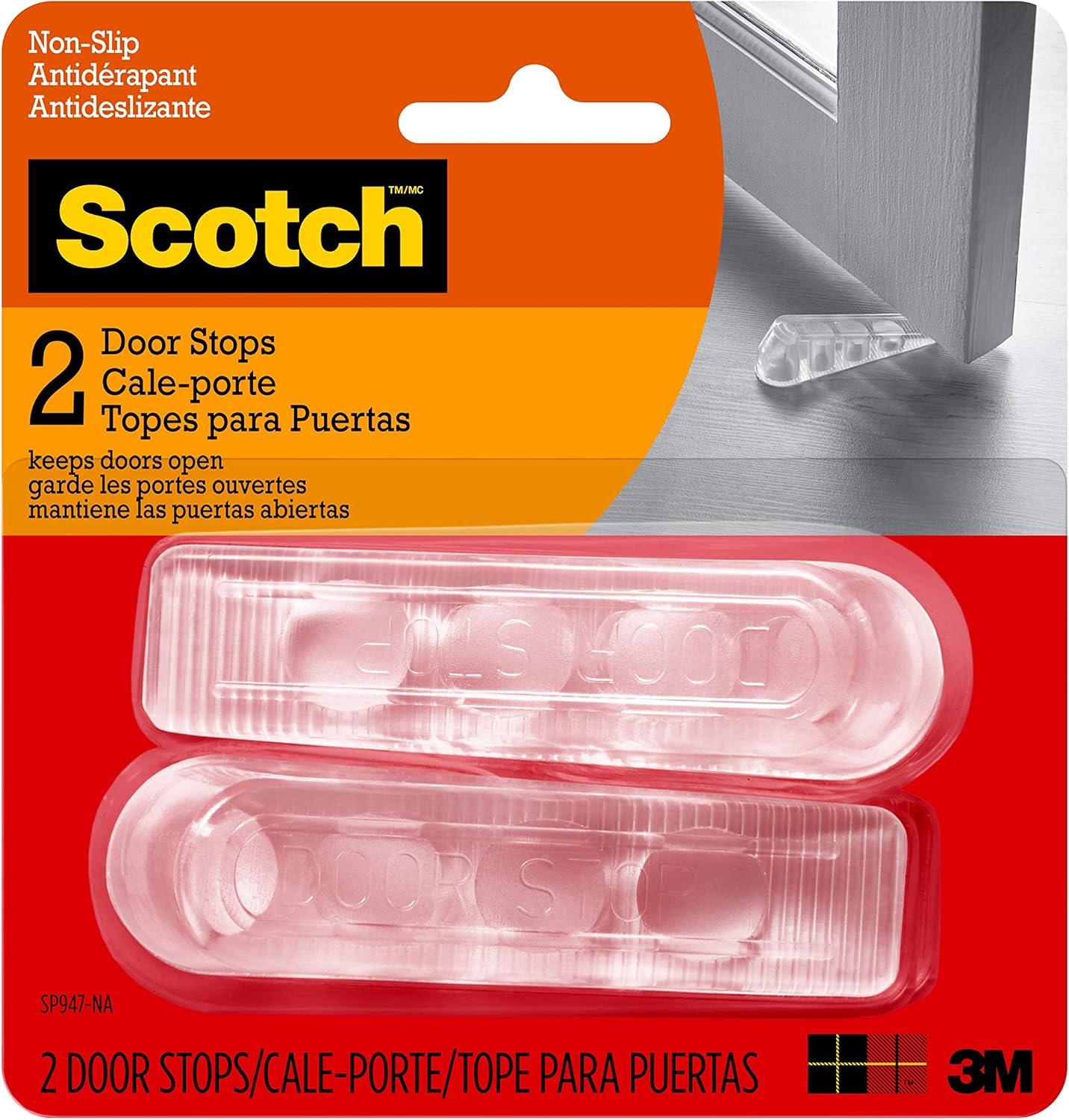 Scotch 2ct Clear Door stops: Metal Floor Stopper, 1.13" Height, 3.0" Depth, 1.0" Width, 0.17 lbs