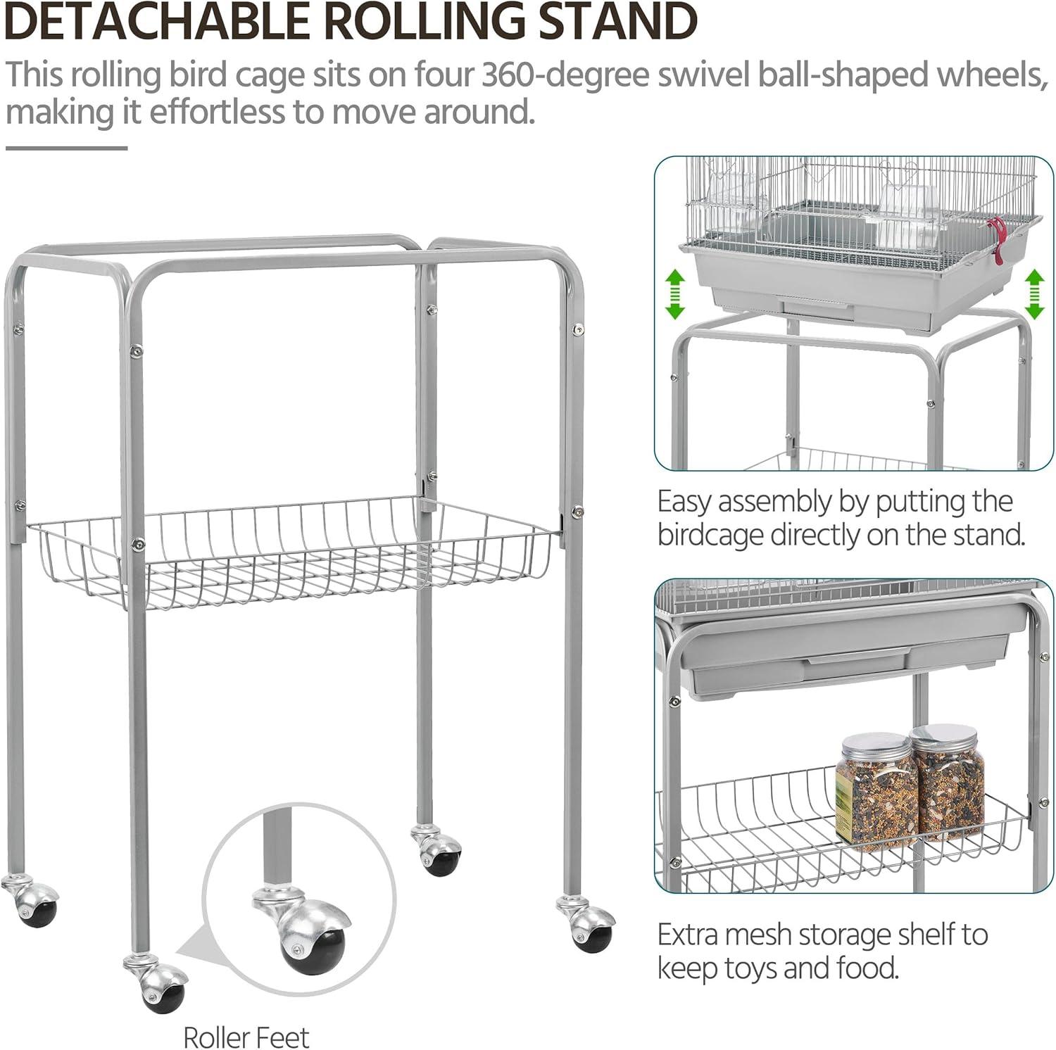 Yaheetech Roof Top Birdcage Parrot Cage with Detachable Rolling Stand Wrought Iron