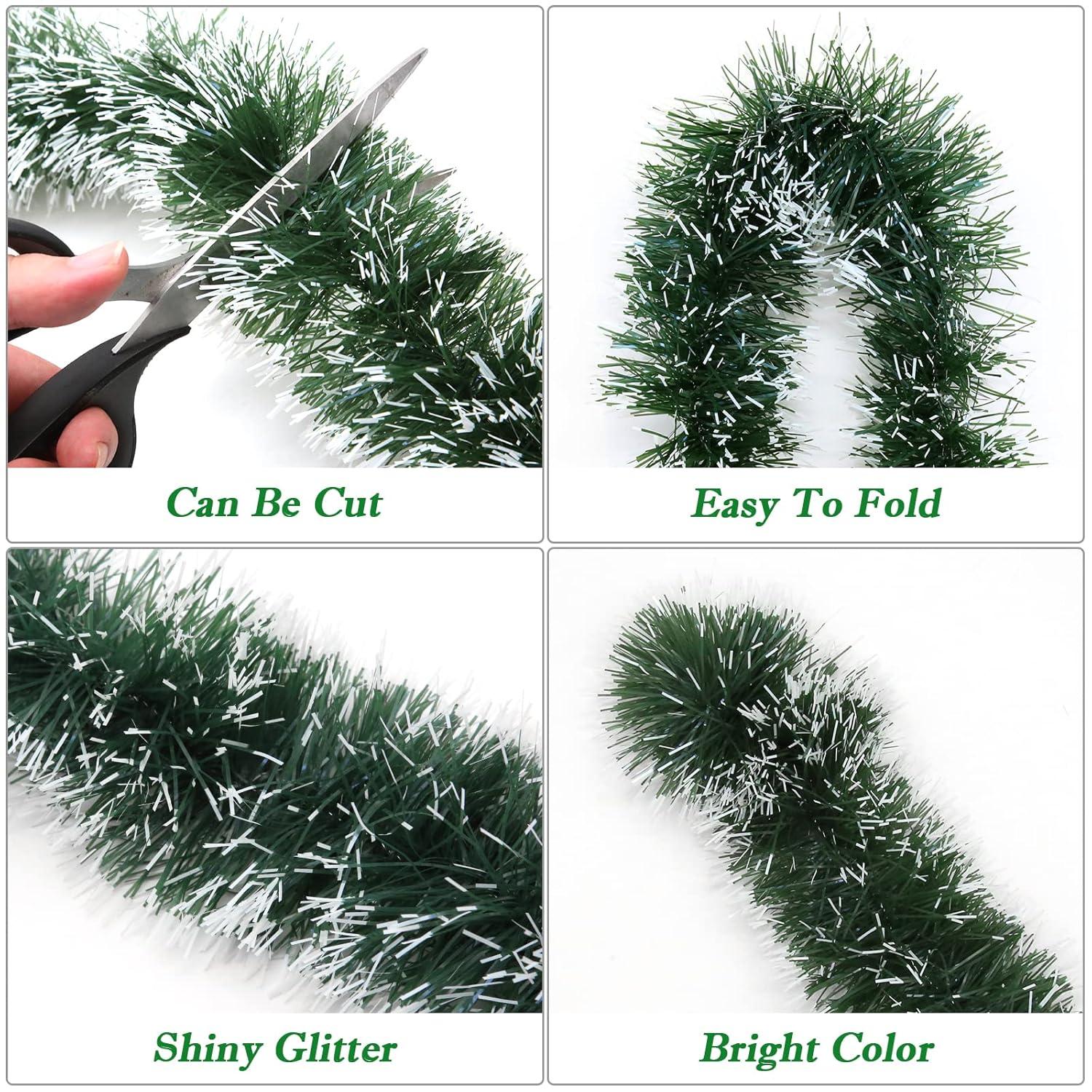 50FT Christmas Tinsel Garland Decorations to Christmas Tree, Thick and Thin Metallic Streamers Foil Tinsel Twist Garland Decor Home Indoor Outdoor Party Supplies (Green)