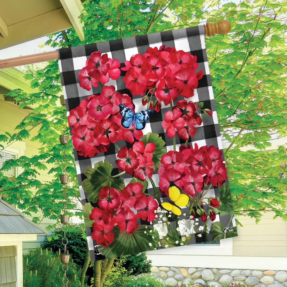 Checkered Geraniums Summer House Flag Floral 28" x 40" Briarwood Lane
