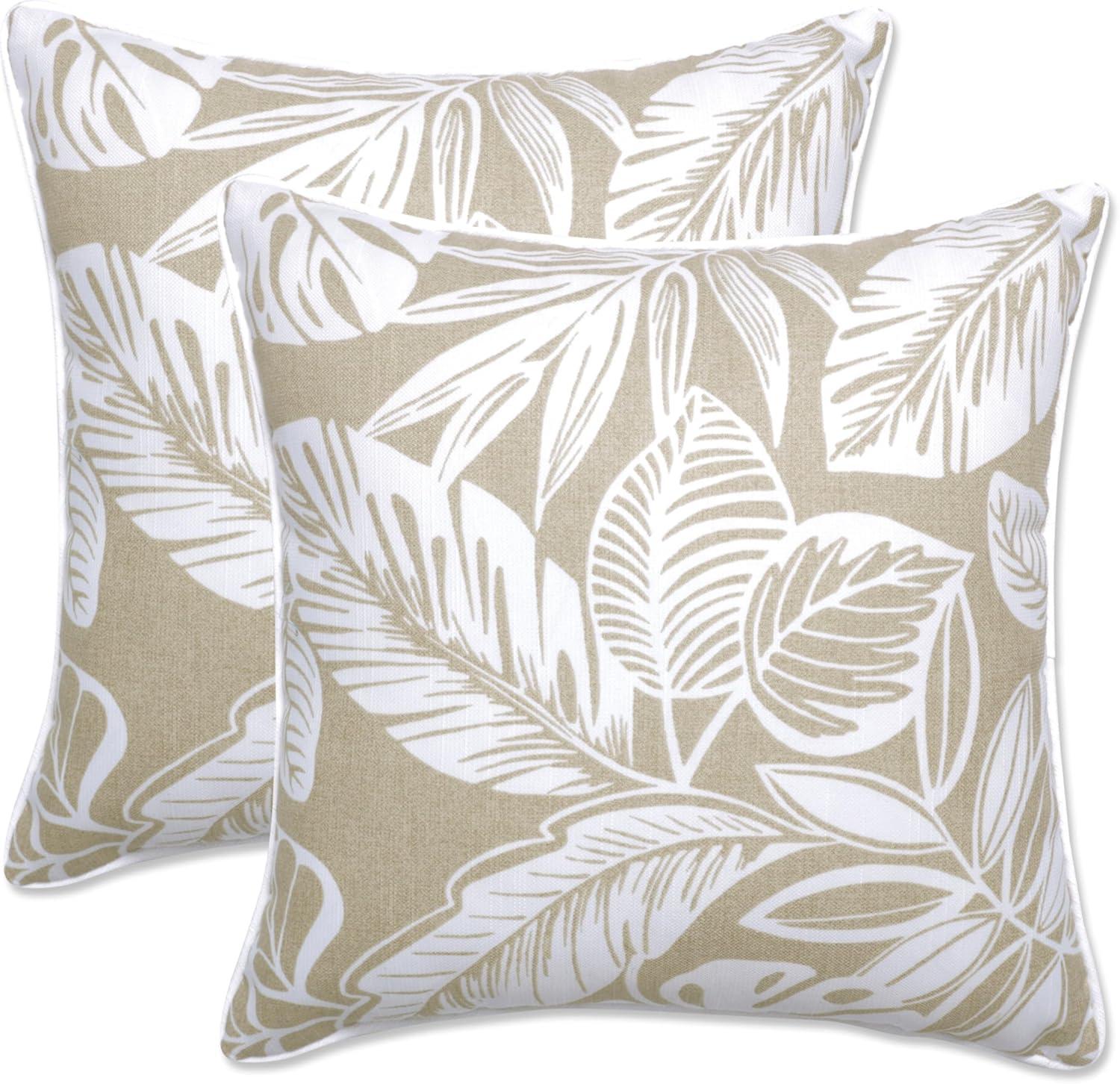 Delray Beige and White Ikat Outdoor Throw Pillow Set