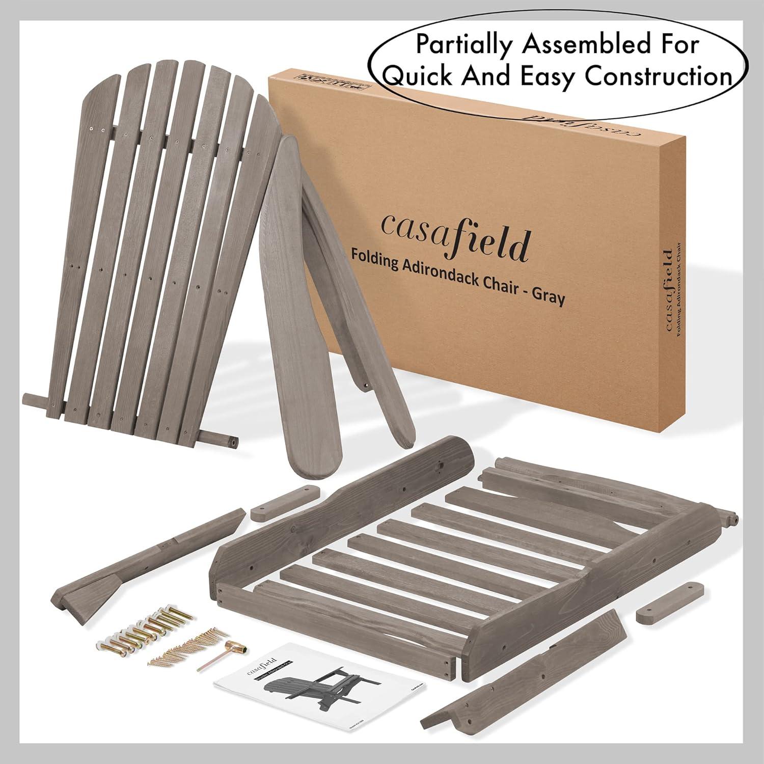 Casafield Folding Wooden Adirondack Chair, Pre-Assembled Backrest