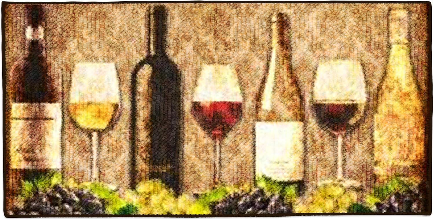 Kashi Home Kitchen Rug, Area Rug, Mat, Beautiful Print Non-Skid Latex Back Bending Wine 2pc Set (18X30 Rectangle & 20X40)