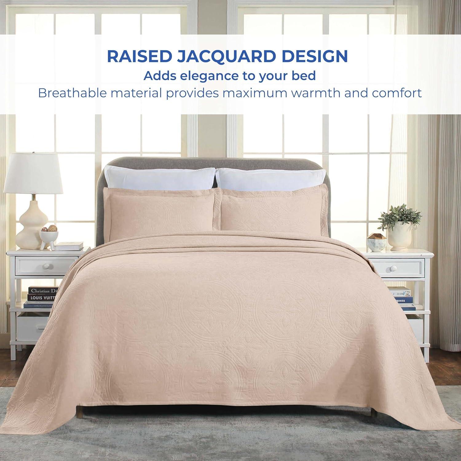 King Bisque Cotton Jacquard Matelasse Bedspread Set