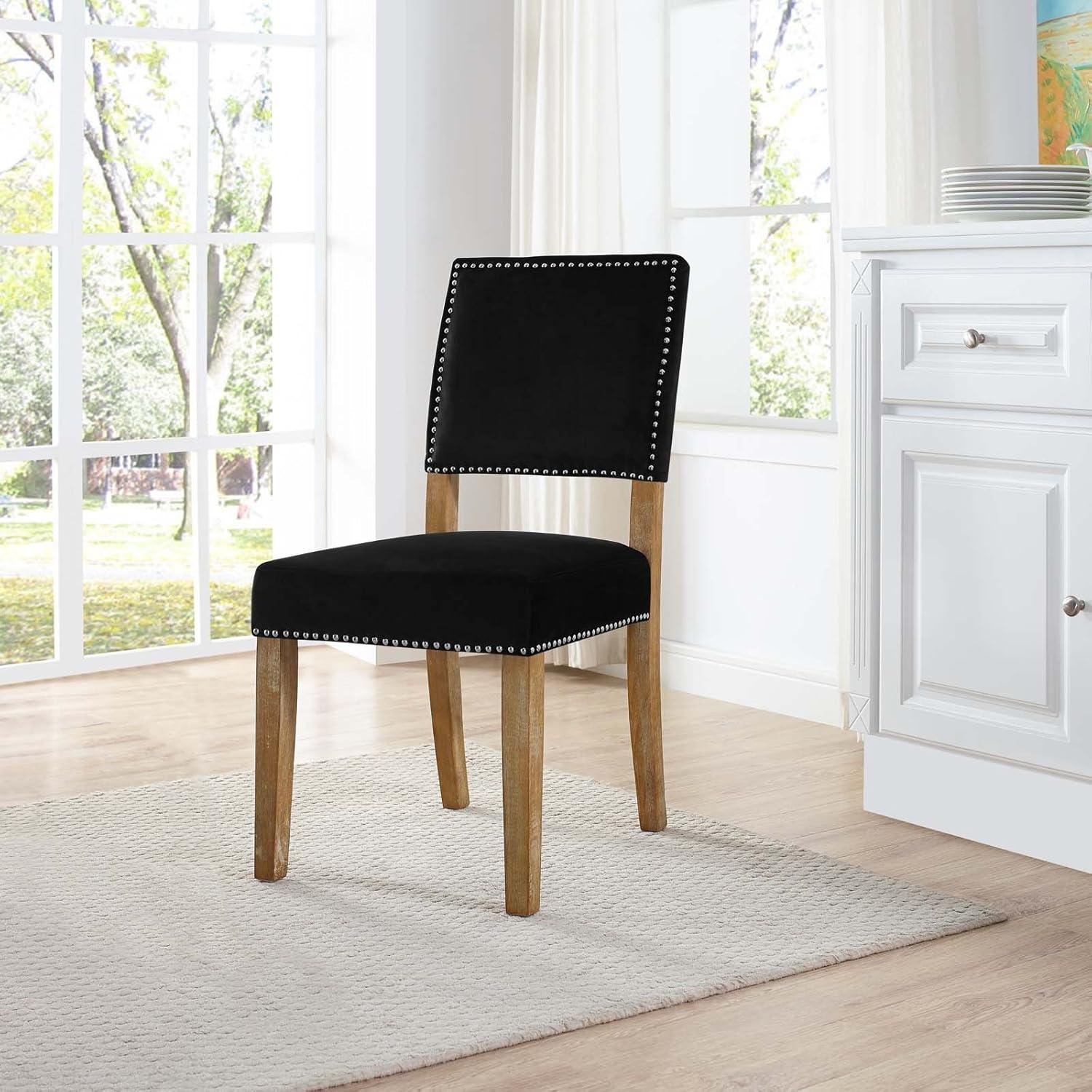 Elegant Black Velvet Upholstered Side Chair with Wood Frame