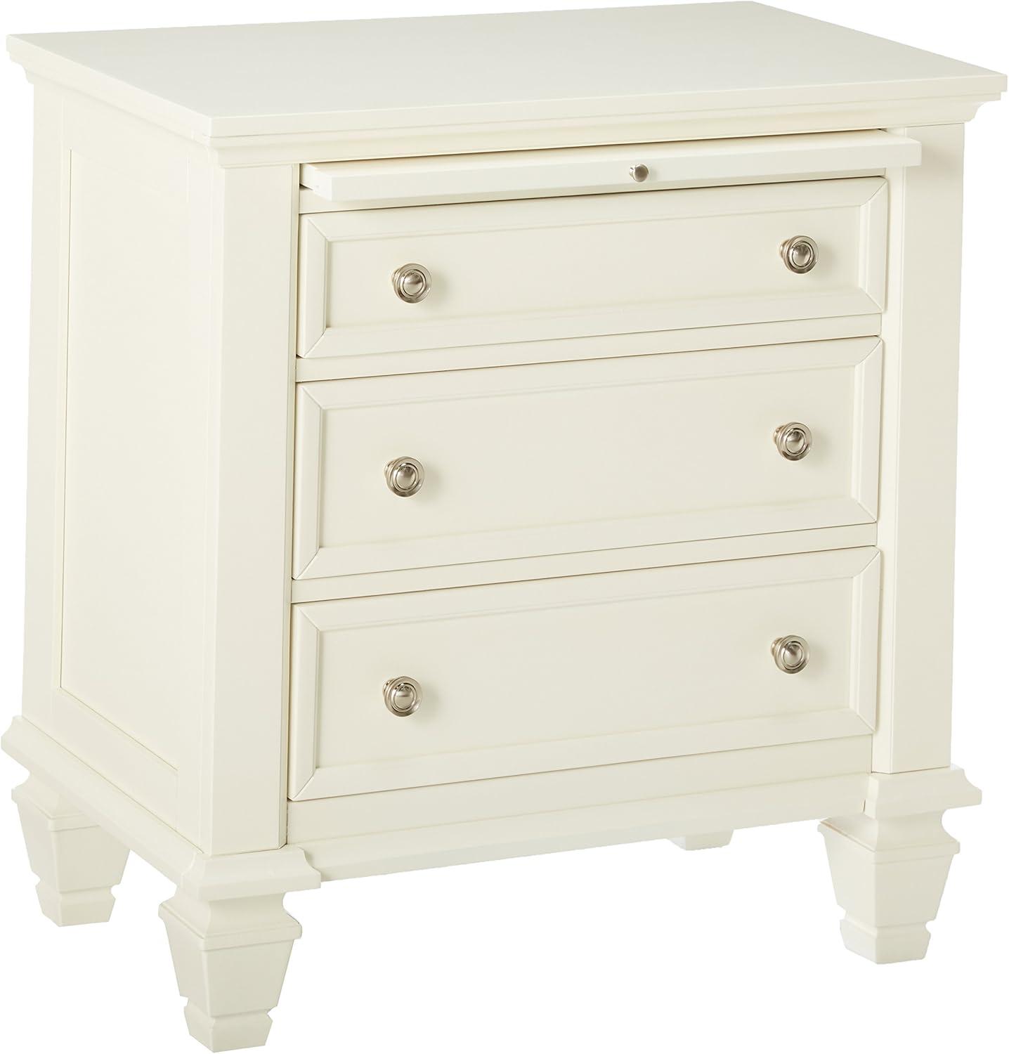 Coastal White Transitional 3-Drawer Nightstand with Pull-Out Tray