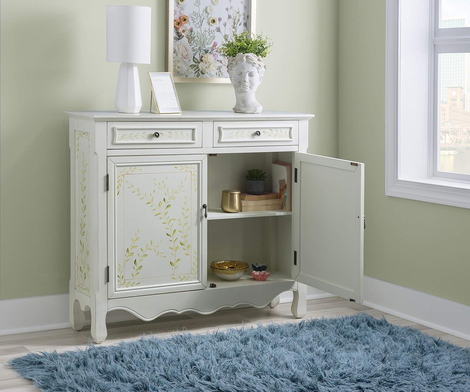 Linon Cillian Two Door Two Drawer Hand Painted Cabinet Console in White Wood