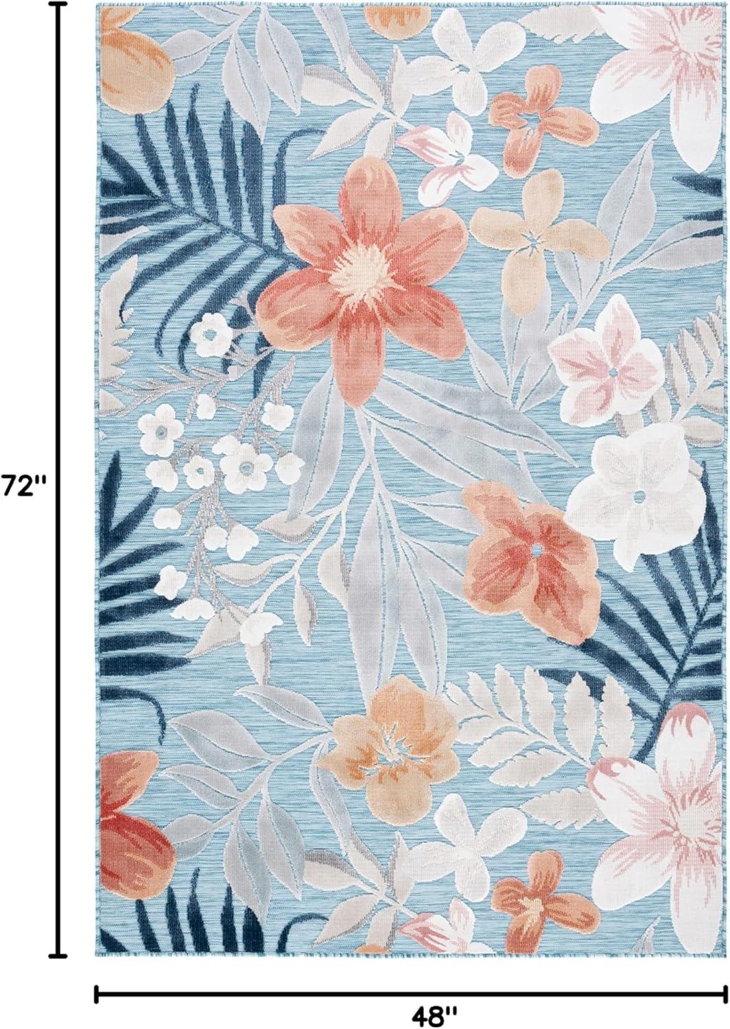 Cabana CBN454 Loomed Indoor/Outdoor Area Rug - Aqua/Rust - 4'x6' - Safavieh