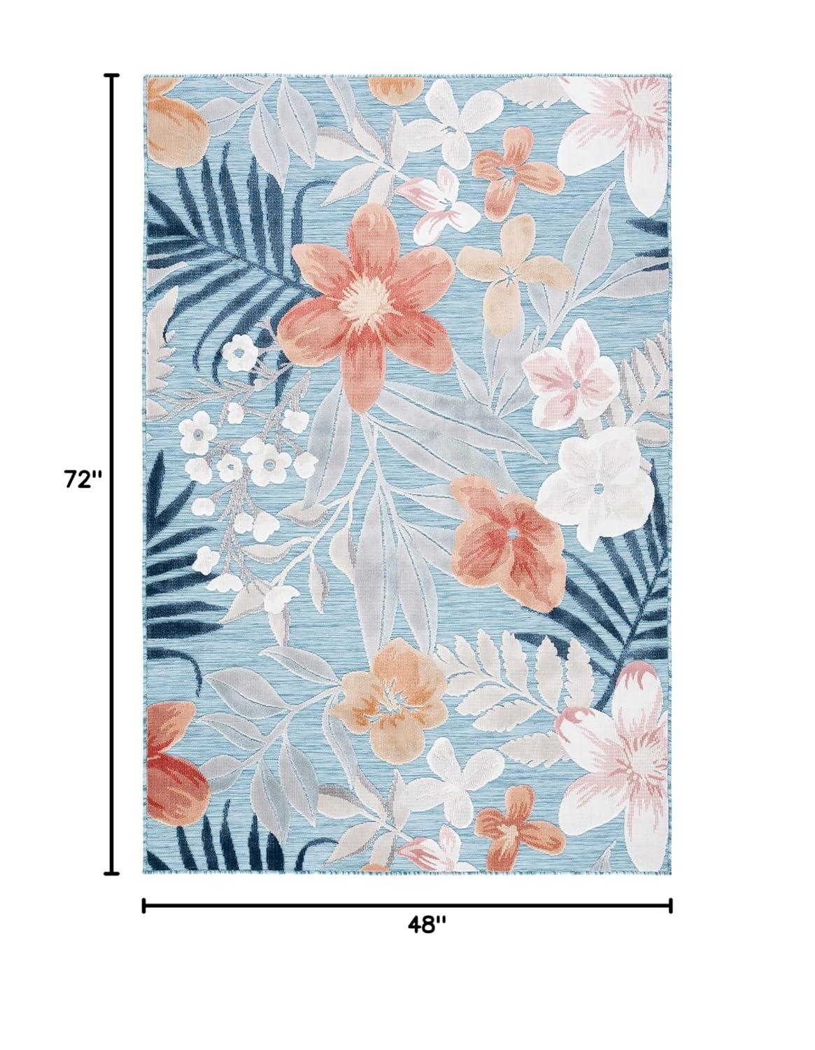 Cabana CBN454 Loomed Indoor/Outdoor Area Rug - Aqua/Rust - 4'x6' - Safavieh