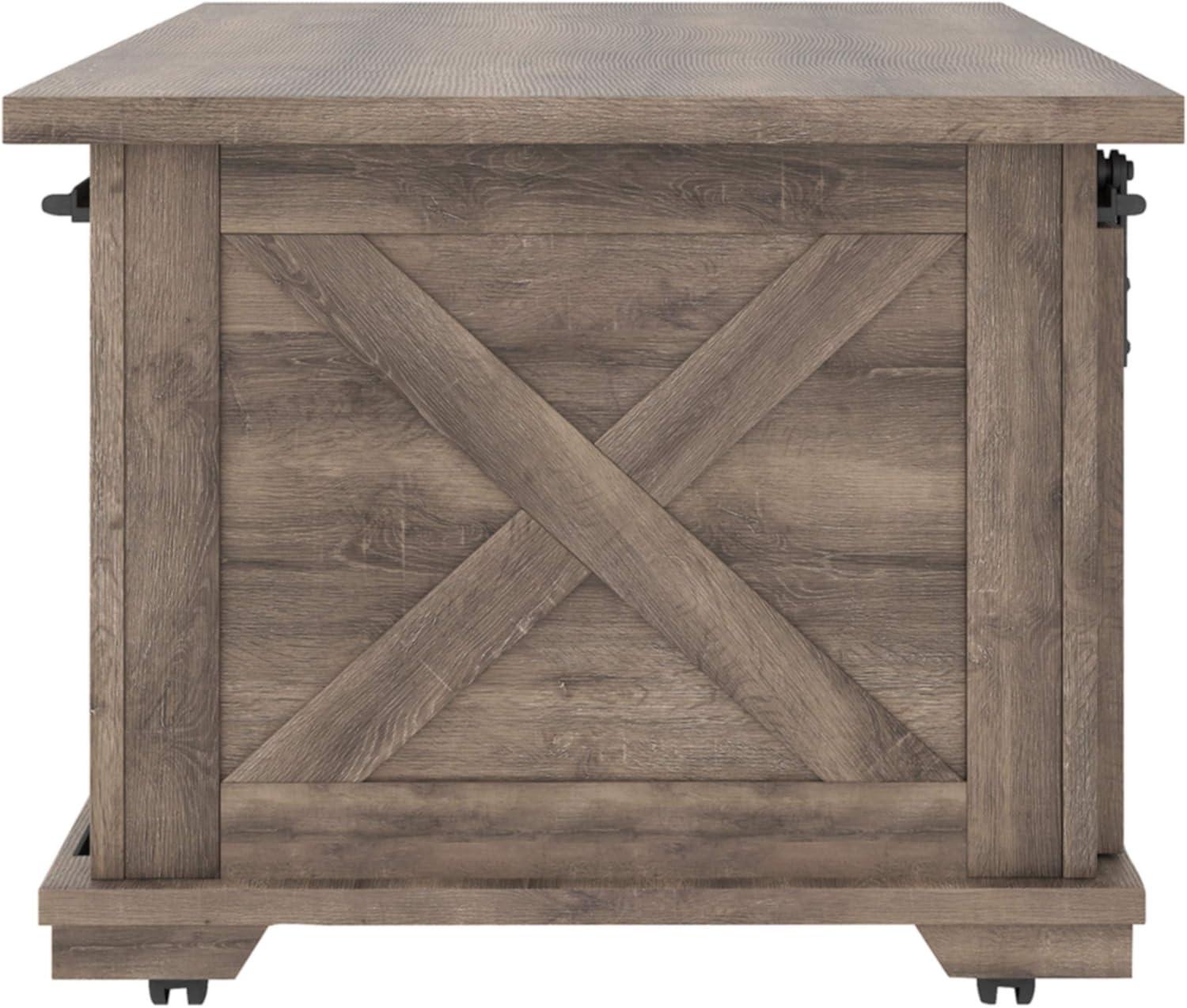 Contemporary Two-Tone Sliding Barn Door Coffee Table with Storage