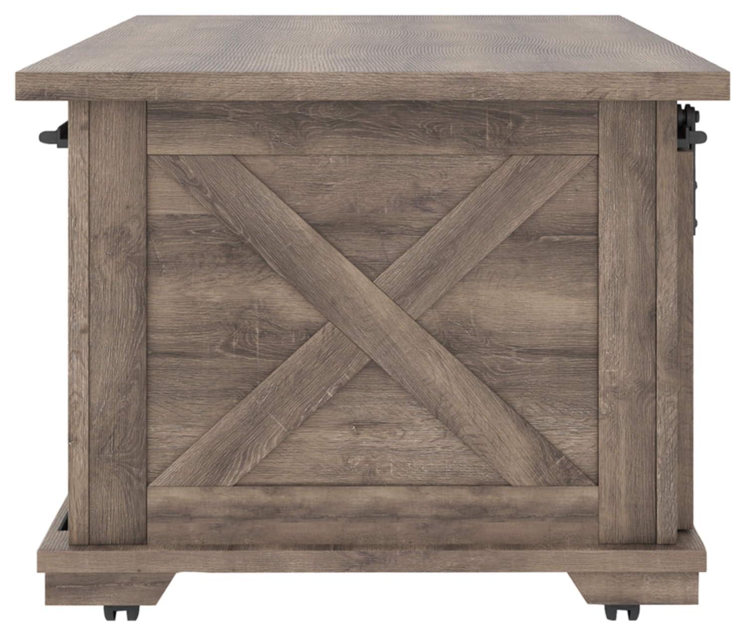 Contemporary Two-Tone Sliding Barn Door Coffee Table with Storage