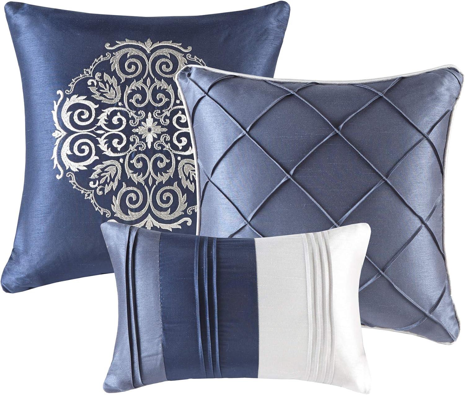 Navy Microfiber 7-Piece Queen Comforter Set with Decorative Pillows