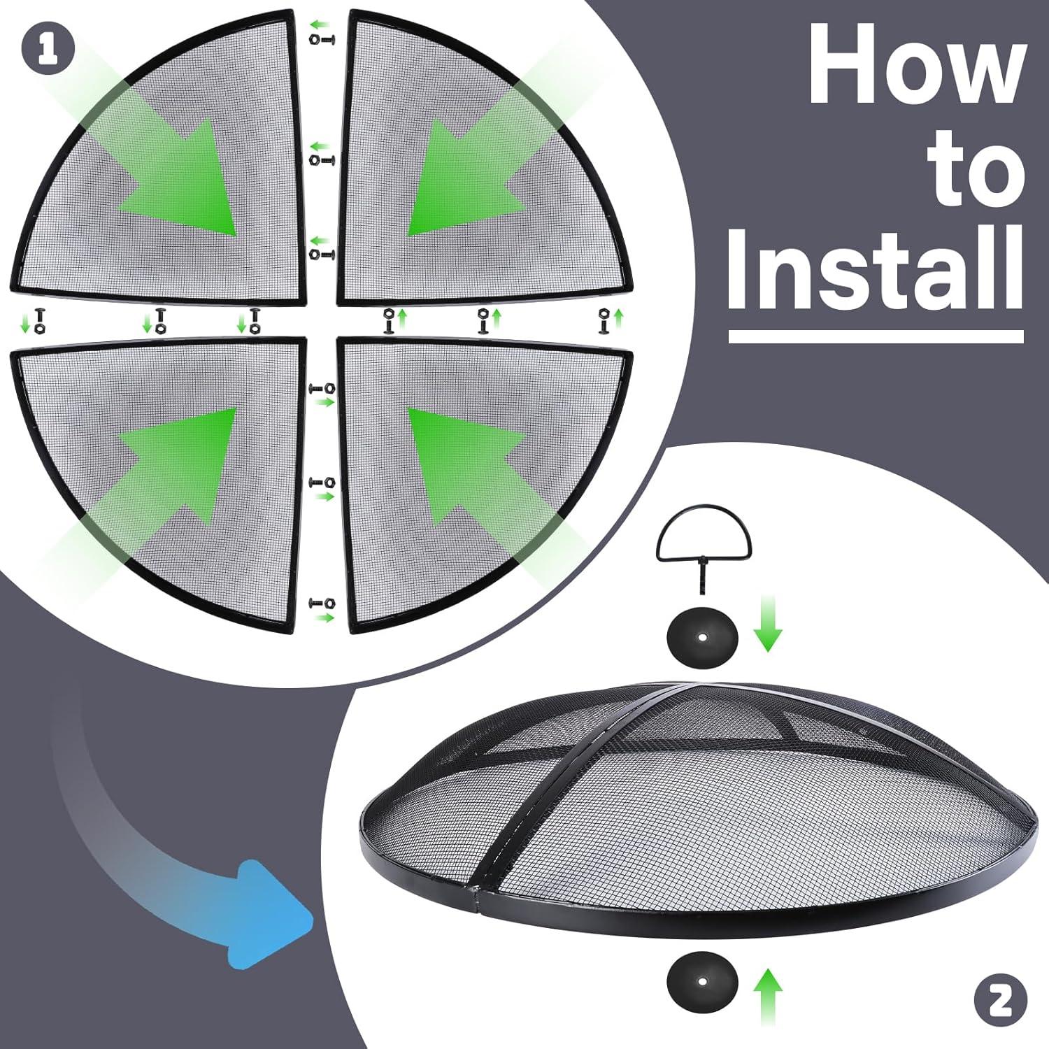 36Inch Round Screen Cover,Outdoor Patio Mesh FirePit Screens,Heavy Duty Steel Domed Ember Guard with Handle