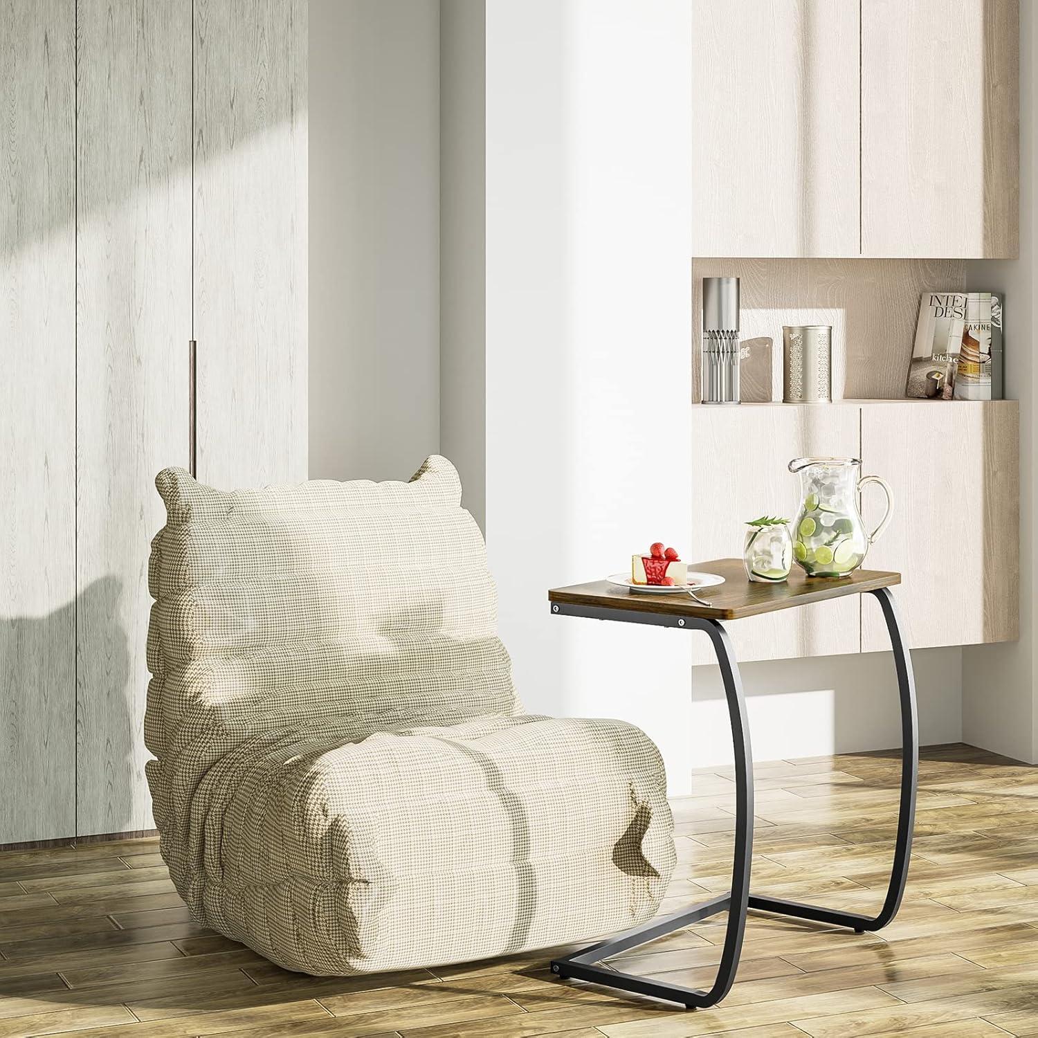 SRIWATANA Side Table, End Table, Vintage C-Shaped Couch Table for Sofa Laptop Coffee Snack, Walnut
