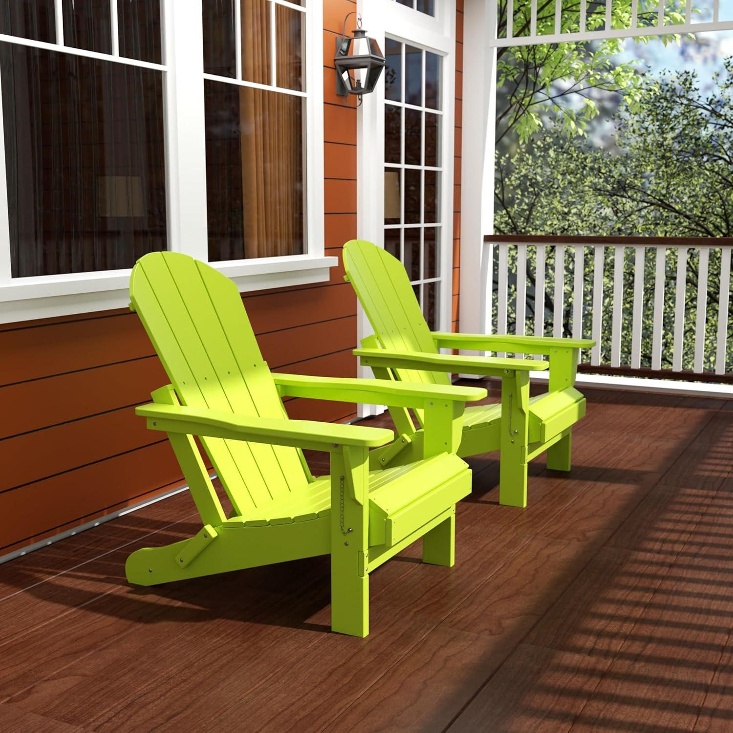 BRAXTON Outdoor Patio Folding Poly Adirondack Chair ( Set of 2), Lime