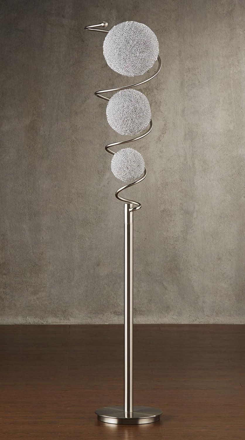 Diya Contemporary 65'' Satin Nickel Floor Lamp with 3 Sparkling Orbs