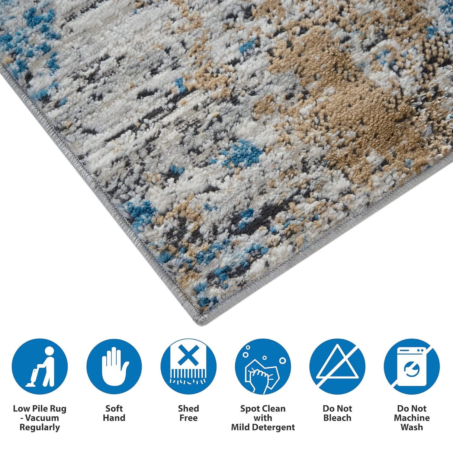 Blue Abstract 5' x 7' Stain-Resistant Synthetic Area Rug