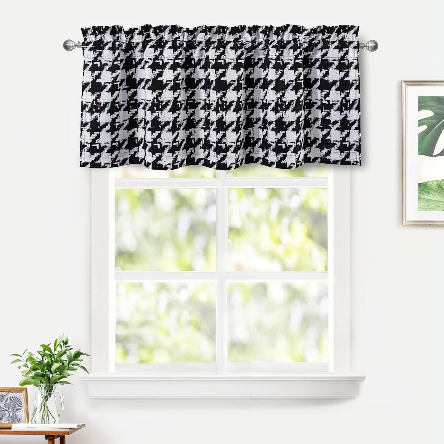 DriftAway Houndstooth Check Plaid Window Valances Black and White Farmhouse Window Treatment Decor Curtains Vintage Gingham Rod Pocket Valances for Kitchen Living Room Café Curtains 1 Panel