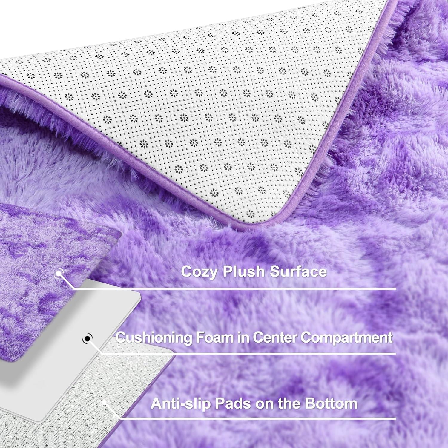 Noahas Fluffy Shaggy Rugs, 5x8 Feet Purple Plush Rugs for Girls Bedroom, Soft Kids Room Carpets, Large Bedside Rug, Upgrade Non-Slip Rugs for Children Nursery Dorm Home Decor, Purple