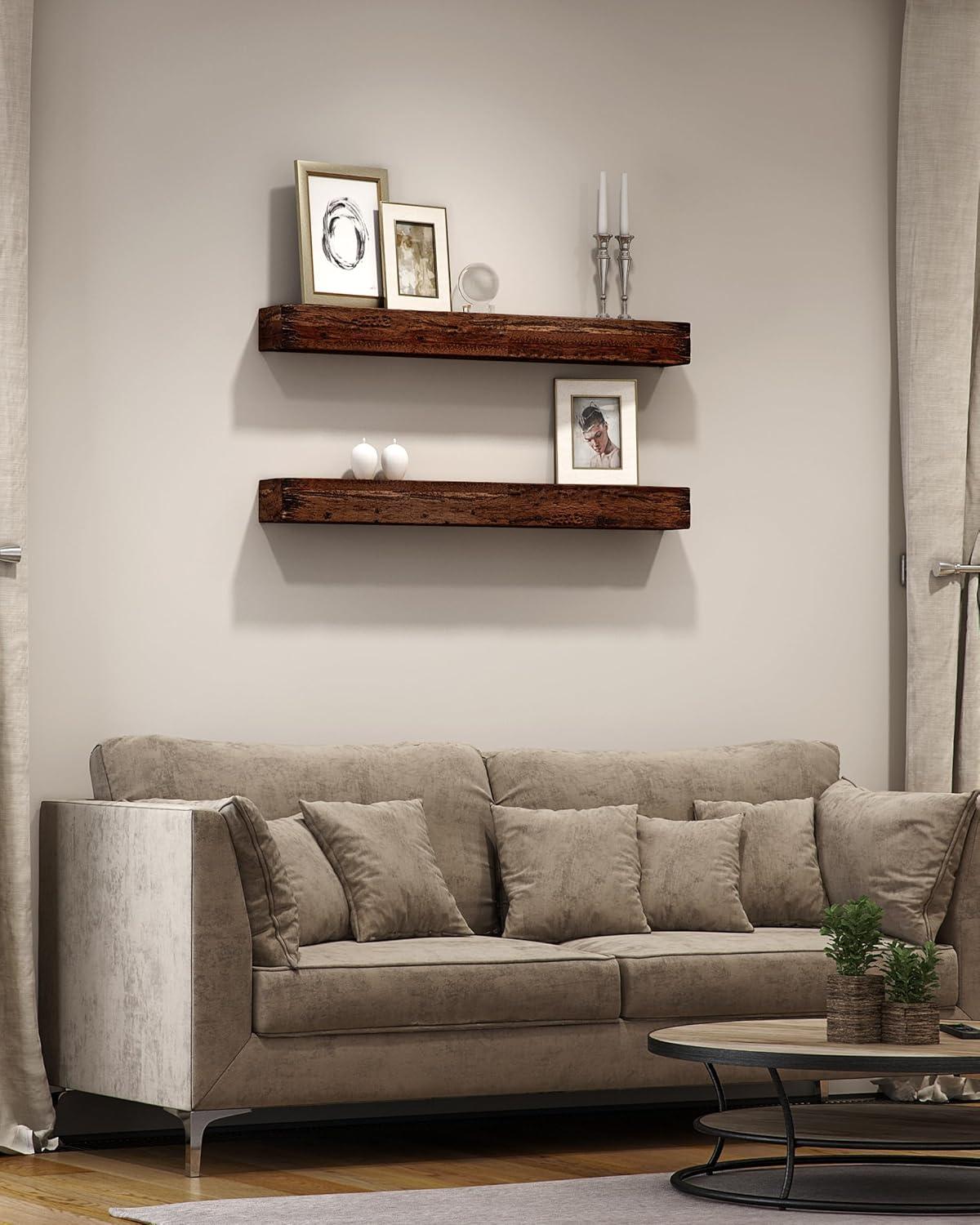 48 in. Distressed Floating Shelves., Brown - 2 Piece