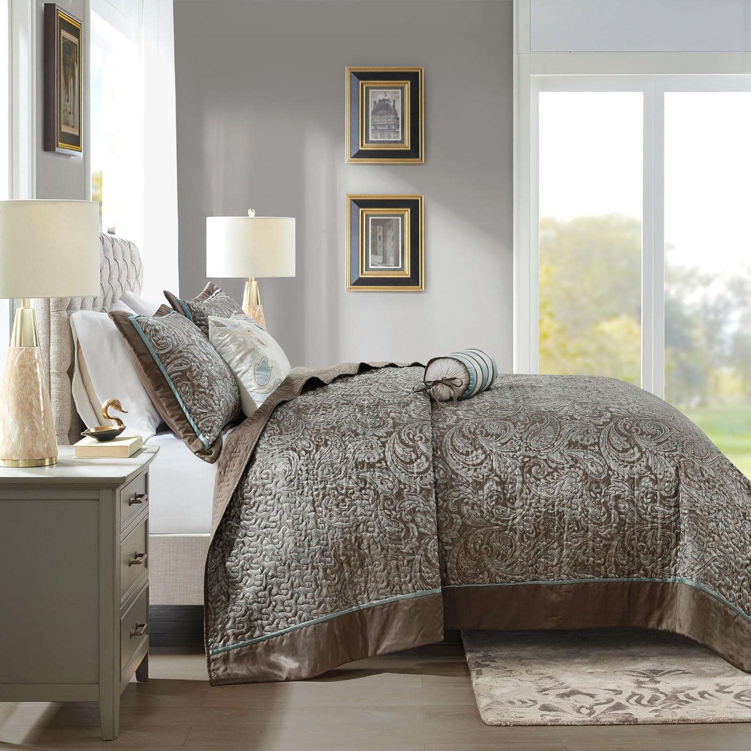 Madison Park 5pc King Whitman Reversible Jacquard Bedspread Set Blue: Embroidered, Traditional Style