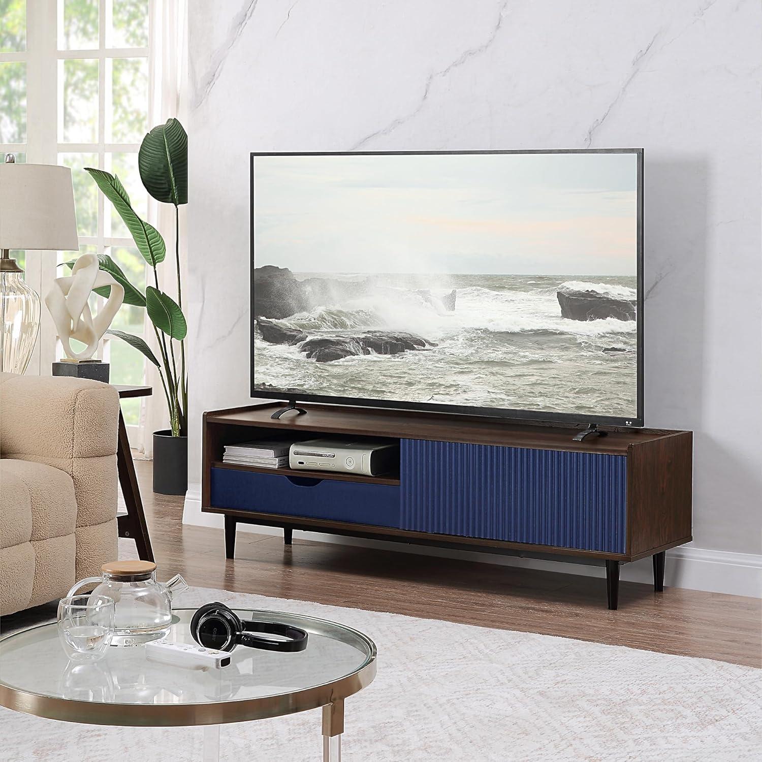 Duane Modern Ribbed TV Stand for TVs up to 55" Screens, Cable Management - Manhattan Comfort