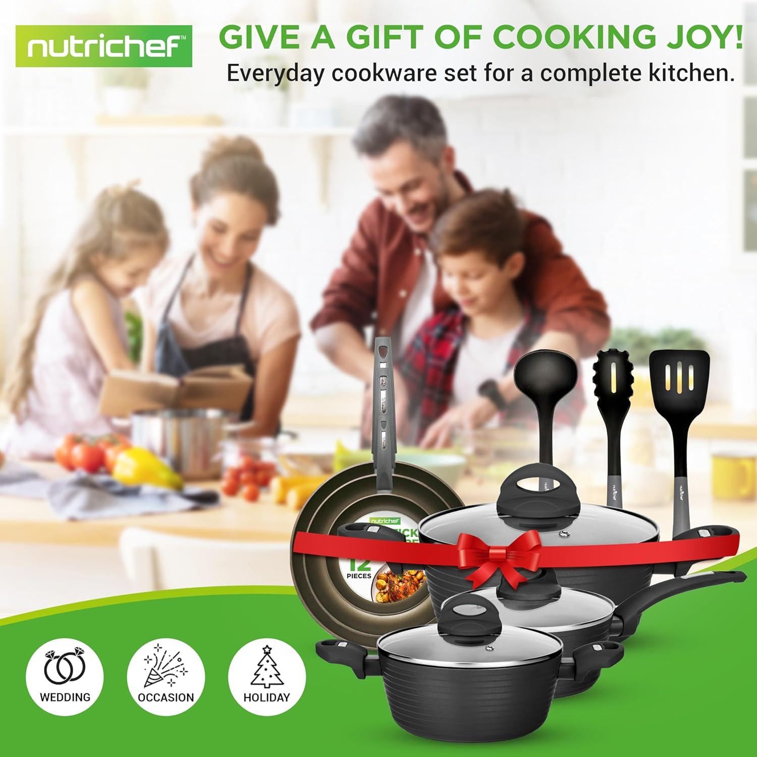 NutriChef 12 - Piece Non-Stick Aluminum Cookware Set
