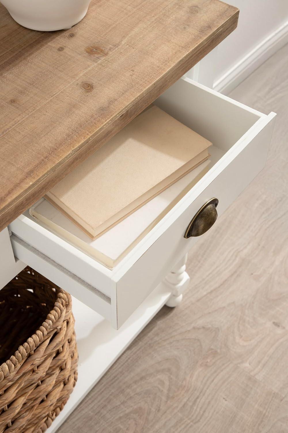 Kate and Laurel Rutledge Coastal Wooden Console Table with Shelf, 40 x 14 x 33, Hazelnut and White, Traditional Wood Entryway Table with Drawers and Decorative Turned Legs for Entry Storage Options
