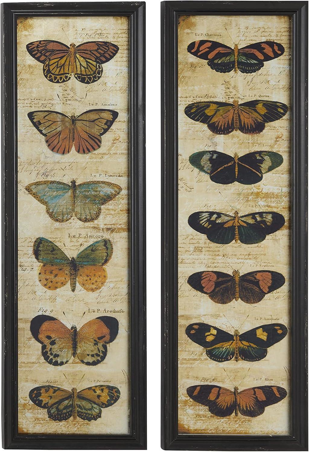 DecMode Multi Colored Glass Butterfly Wall Decor with Black Frame (2 Count)