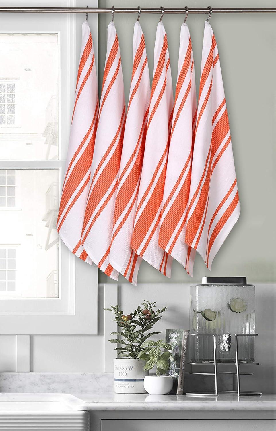 Heavy Duty Orange and White Cotton Kitchen Towels Set of 6