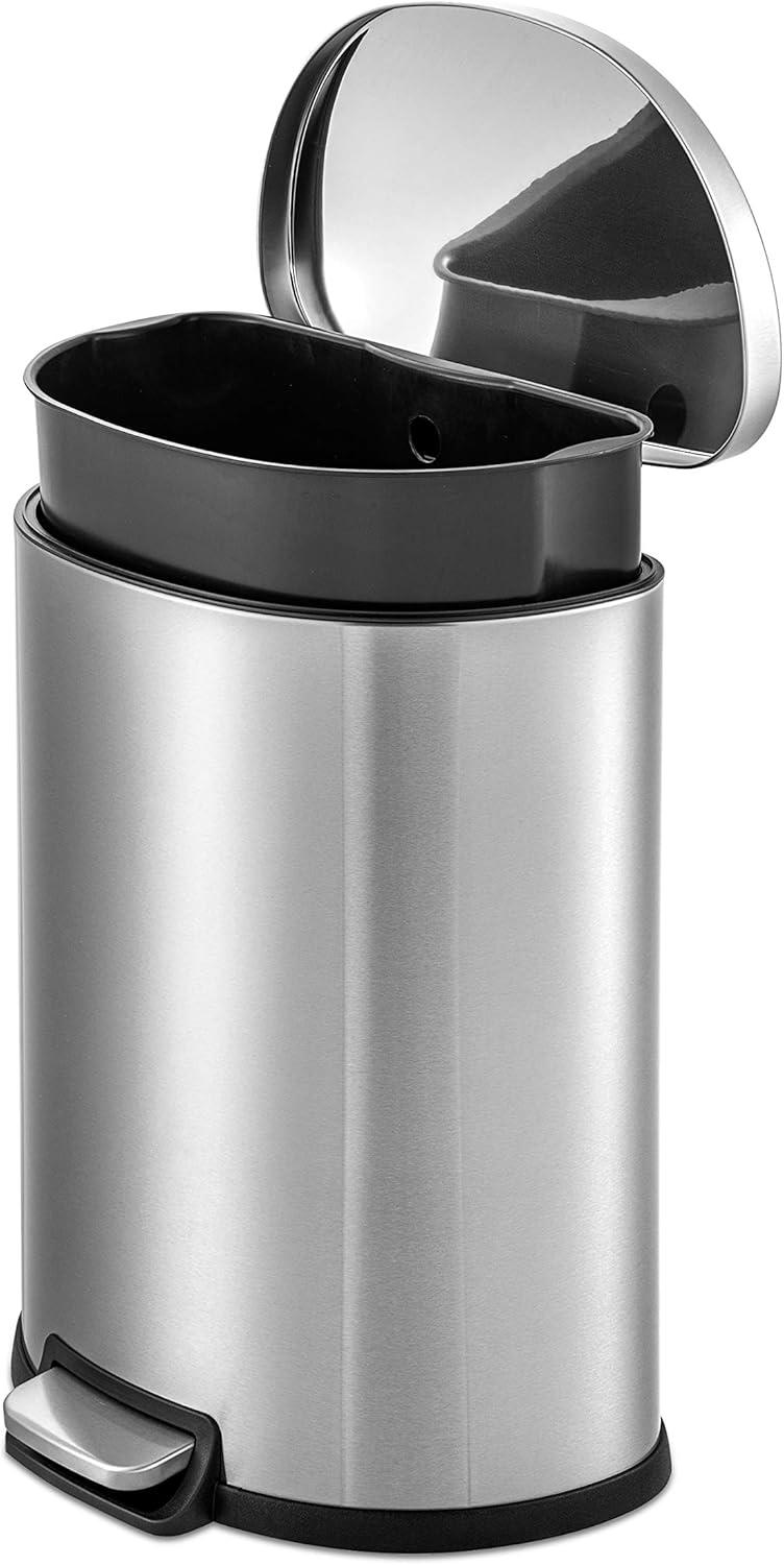 Qualiazero 13.2 Gallon Trash Can, D-Shape Step On Kitchen Trash Can, Stainless Steel