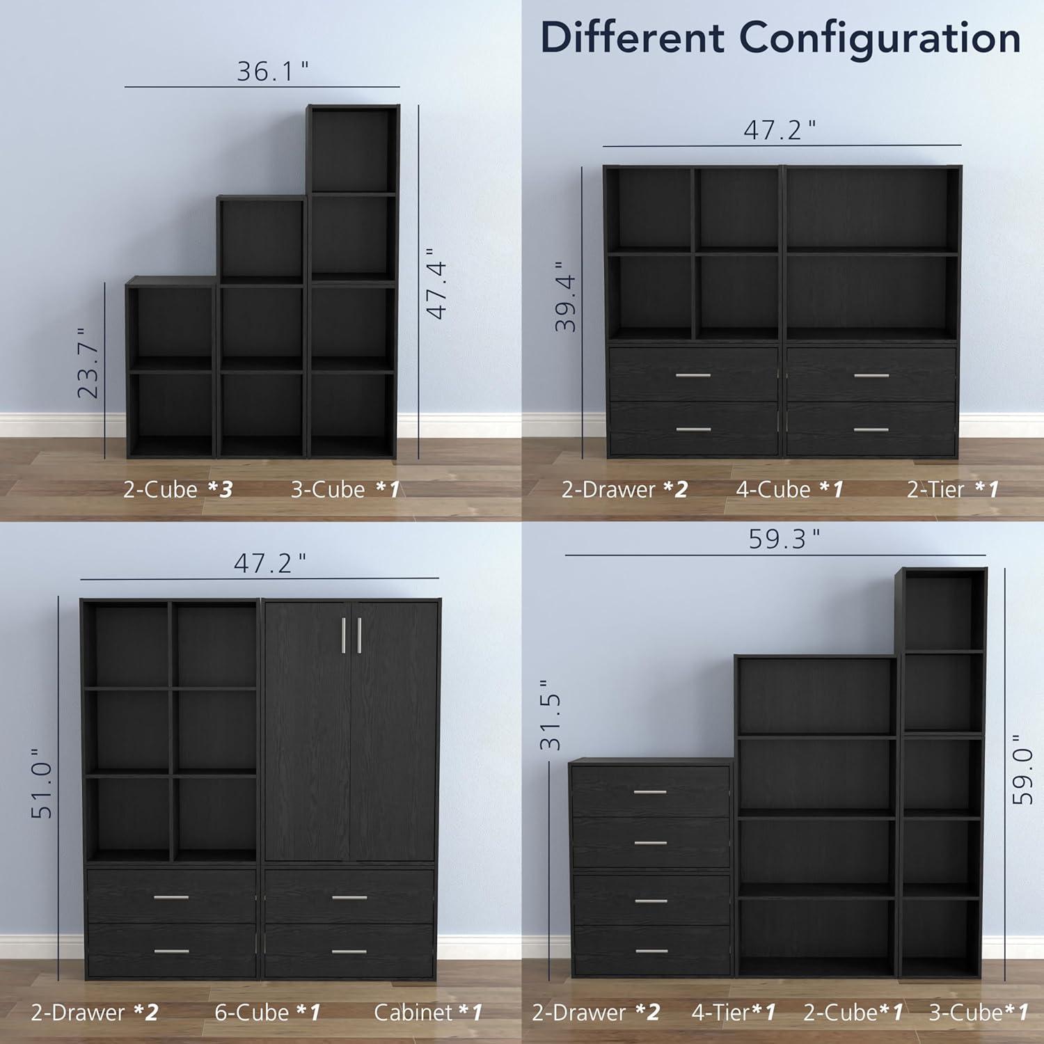 24/7 Shop At Home 47" Silkpath Modern 4 Tier Stackable Bookcase: Modular Organizer, MDF Wood