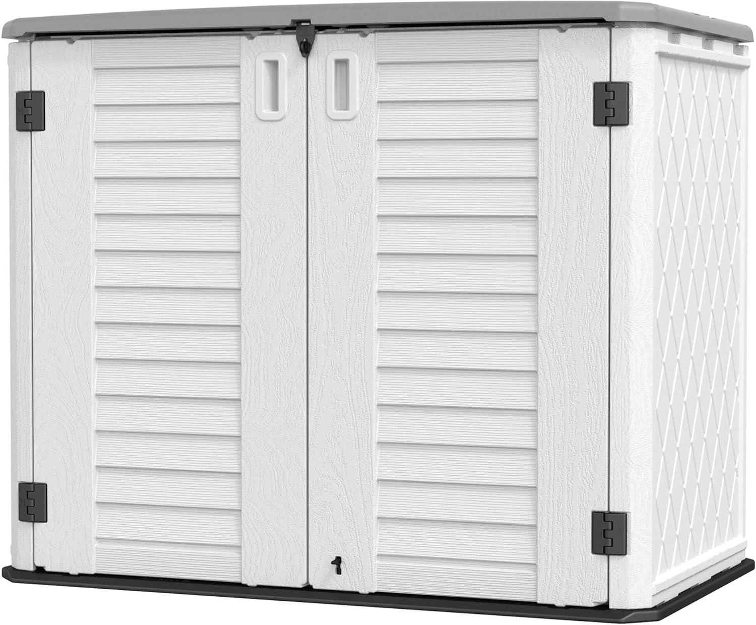 ADDOK 34 Cu.ft Outdoor Storage Shed, Horizontal Storage Unit Weather Resistance, Thick HDPE Resin Storage Cabinet for Backyards, Patio, Garden(White)