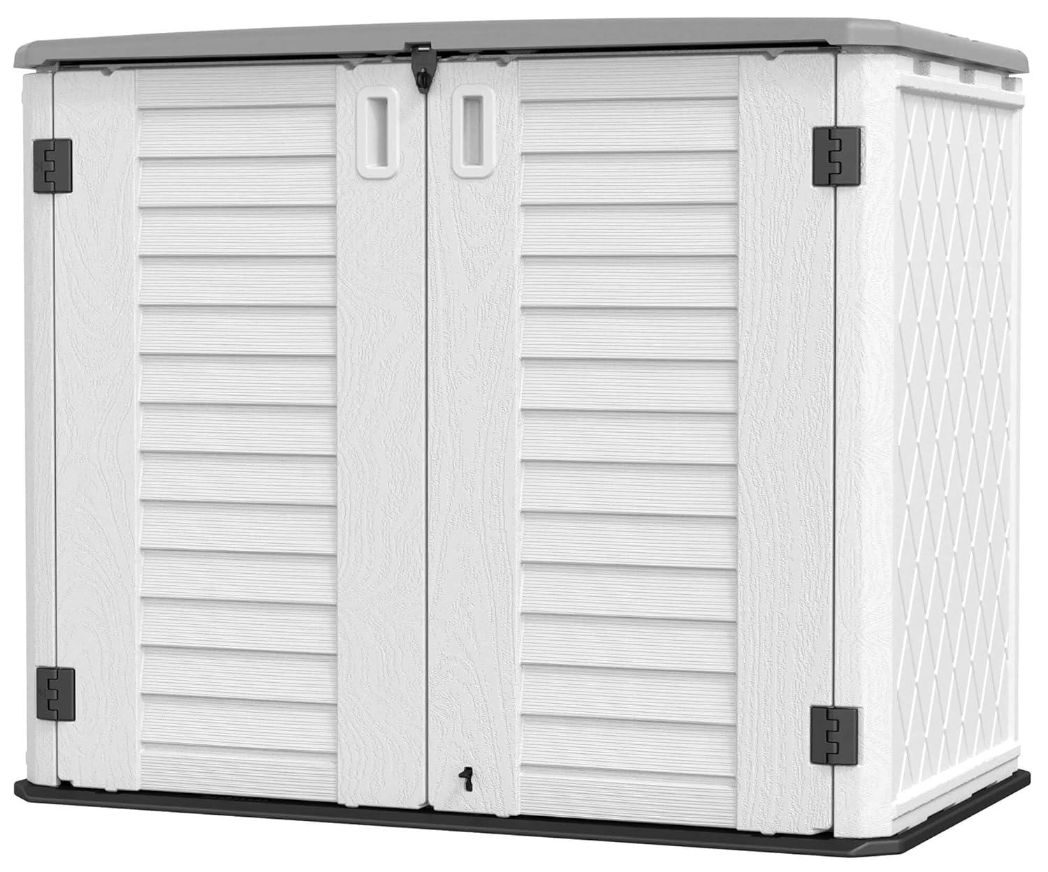 ADDOK 34 Cu.ft Outdoor Storage Shed, Horizontal Storage Unit Weather Resistance, Thick HDPE Resin Storage Cabinet for Backyards, Patio, Garden(White)