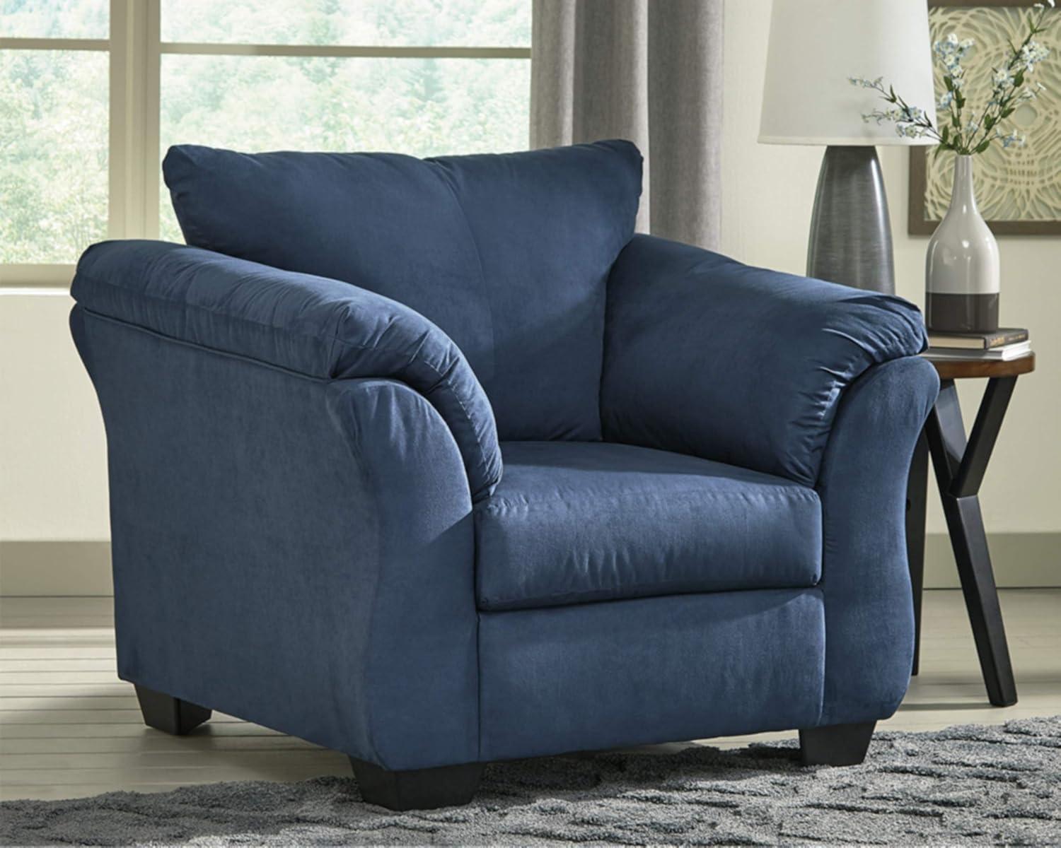 Blue Microfiber Contemporary Stationary Chair, 46"