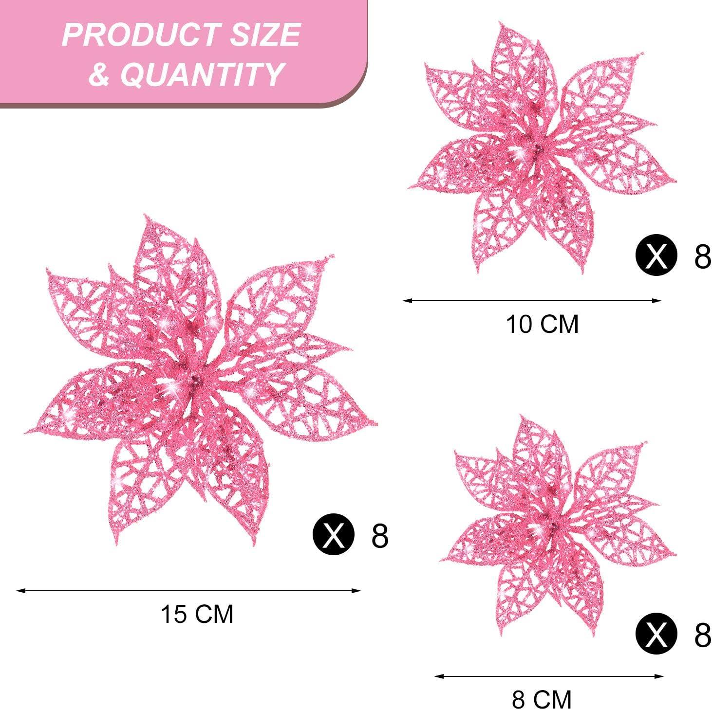 24 Pieces Christmas Poinsettia Tree Ornament Flowers Christmas Decor Glitter Ornament