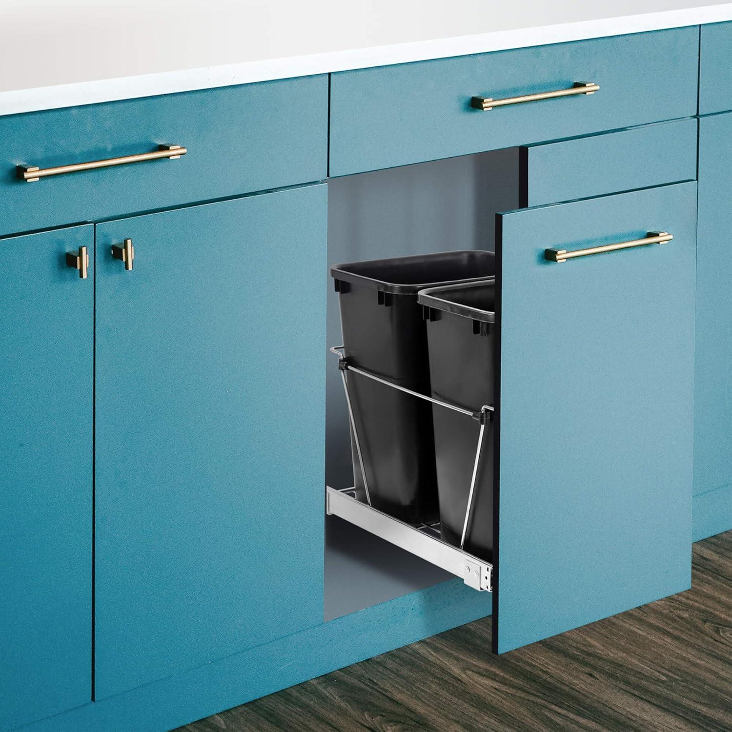 Double 35-Quart Sliding Pull Out Waste Bin Container, Kitchen Trash Can Under Cabinet Dual Trash Can Under Sink for Home Base Kitchen Cabinet - 17.5 Gallon