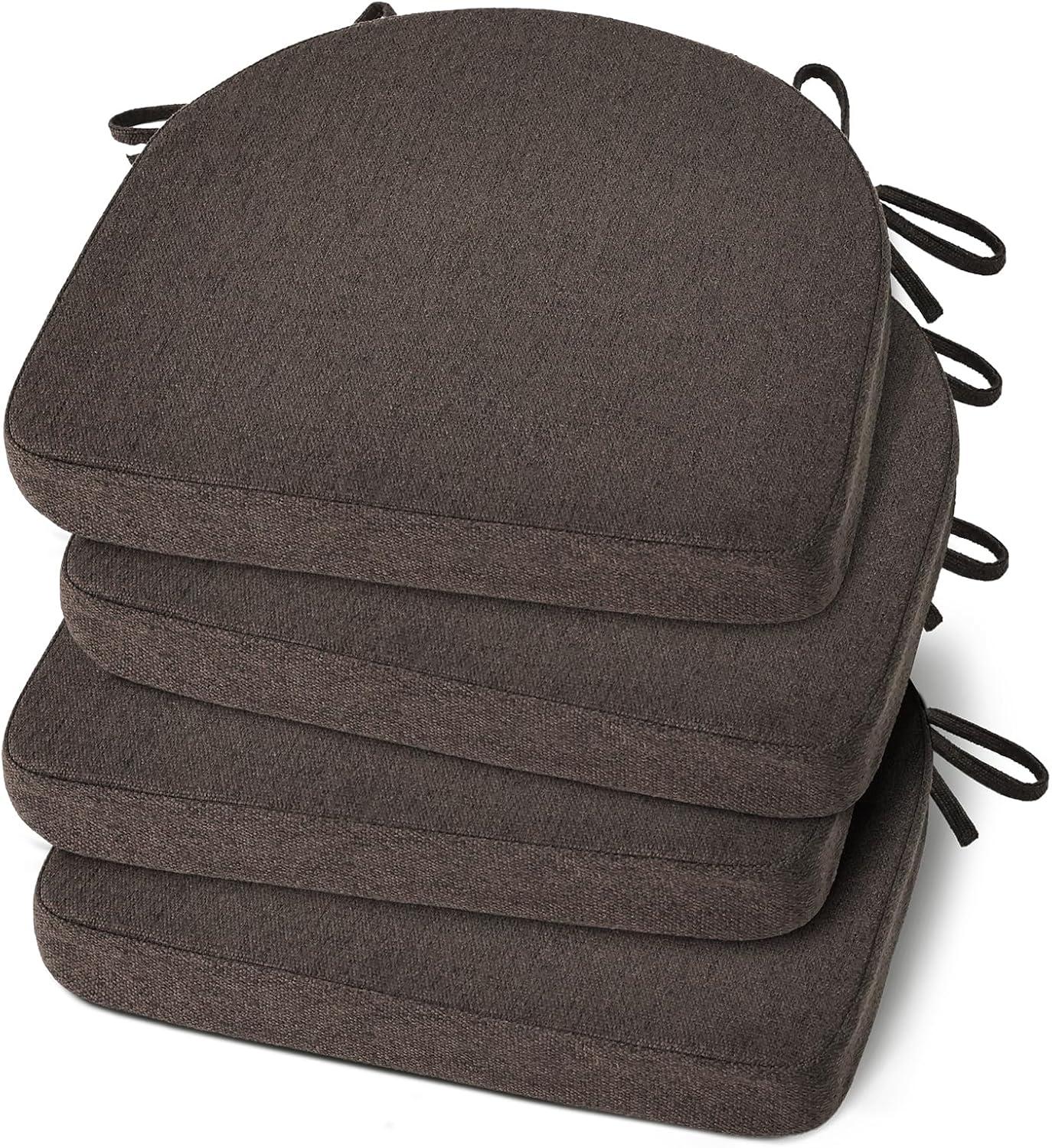 Shinnwa Kitchen Chair Cushions Set of 4, Non-Slip Dining Chair Cushions with Ties and Machine Washable Cover, 4 Pack, 17 x 16.5 x 2in, Dark Brown