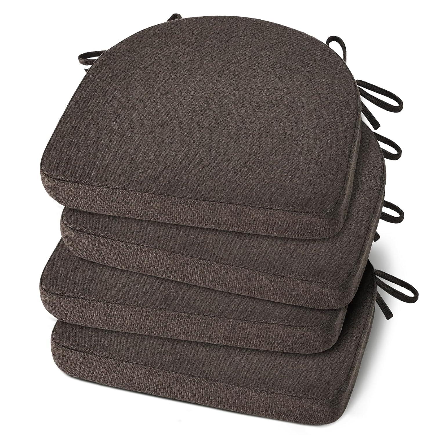 Shinnwa Kitchen Chair Cushions Set of 4, Non-Slip Dining Chair Cushions with Ties and Machine Washable Cover, 4 Pack, 17 x 16.5 x 2in, Dark Brown