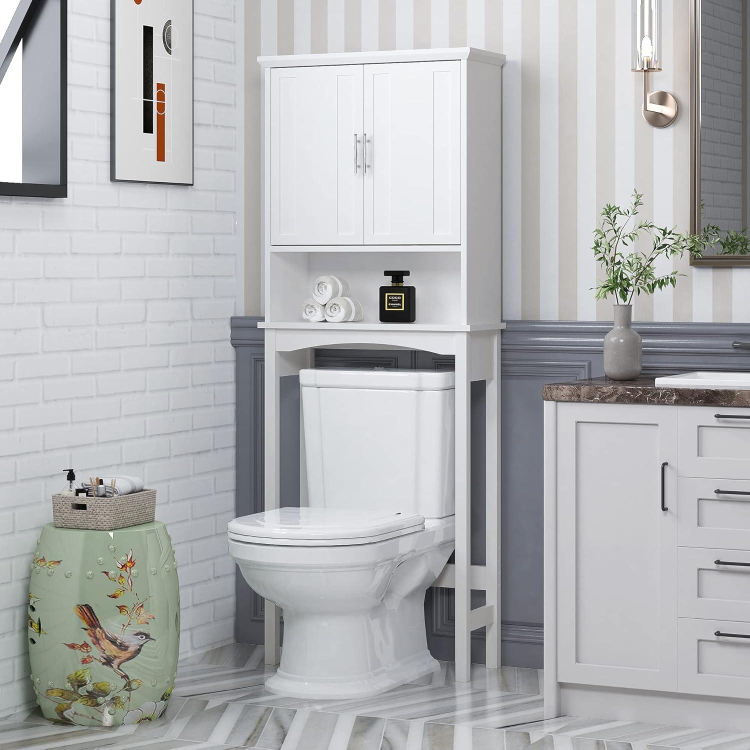 White Adjustable Over-the-Toilet Storage Cabinet with Shelves