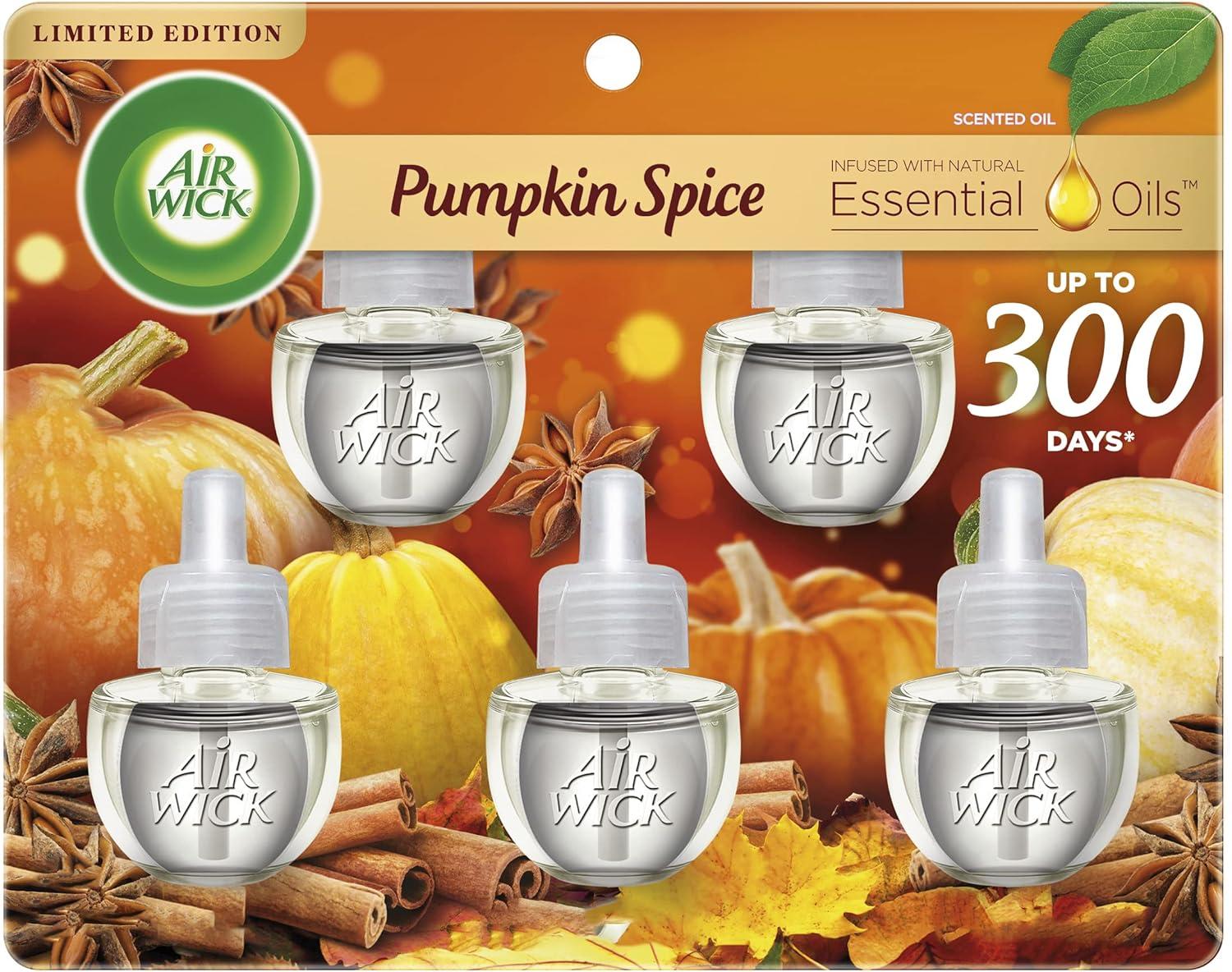 Air Wick Plug-In Scented Oil Air Freshener Warmer Refills, Pumpkin Spice, 5 Count
