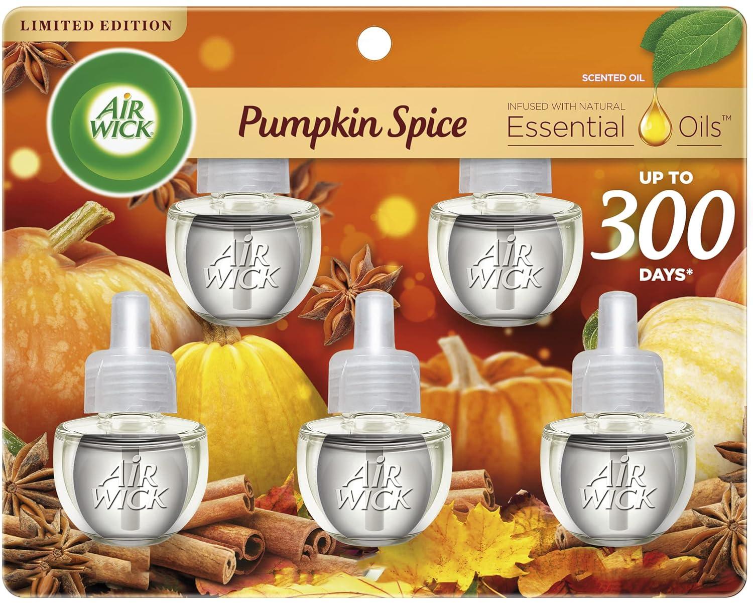Air Wick Plug-In Scented Oil Air Freshener Warmer Refills, Pumpkin Spice, 5 Count