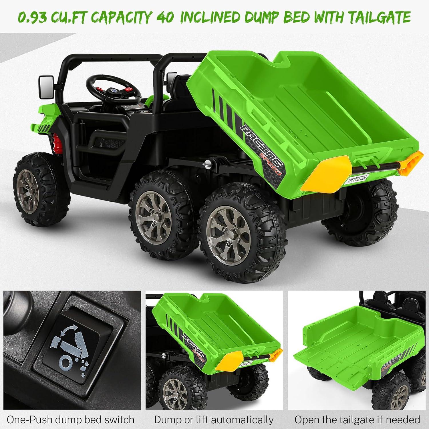 24V Ride on UTV Car, 2 Seater Kids Electric Powered Ride on Toys Dump Truck with Trailer Remote Control, Green