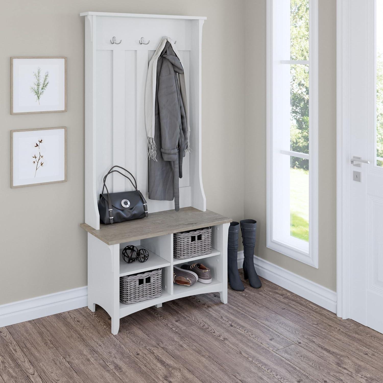 Bush Furniture Salinas Hall Tree with Storage Bench, Shiplap Gray & White